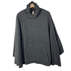 Boutique Dark Gray Cowl Neck Fleece Pullover Poncho OS
